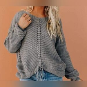 NWOT Women's Braided Detail Knit Sweater Gray Size L
